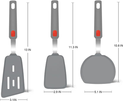 Silicone Spatula Turner Set of 3, Beijiyi 600°F Heat Resistant Cooking Spatulas for Nonstick Cookware, Large Flexible Kitchen Utensils BPA Free Rubber Spatula Set for Egg, Pancake, Fish, Burger