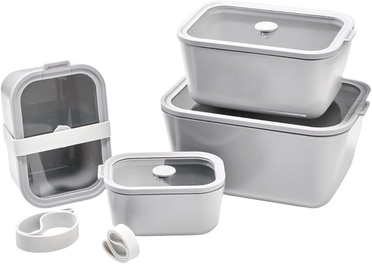 Glass Food Storage & Meal Prep Container Set of 4 with Airtight Glass Lids, Leakproof, 3 Free Straps, Oven, Microwave Safe, BPA & Plastic-Free