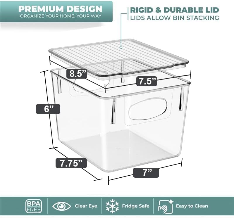 Sorbus 8-Pack Small Clear Plastic Storage Bins – Organizers for Kitchen, Pantry, Fridge, Cabinet & Refrigerator