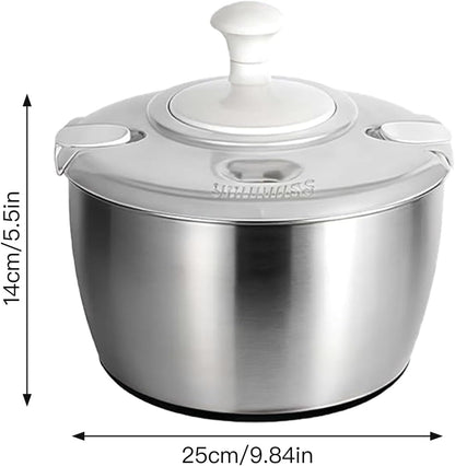 Stainless Steel Salad Spinner, 6QT Lettuce Spinner, Fruit Washing Bowl with Strainer for Washing, Spinning, and Draining Greens, Fruits, and Vegetables