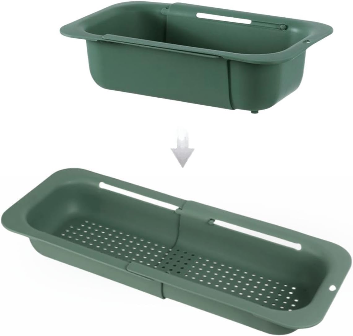 Extendable Over the Sink Colander Strainer Basket, Plastic Retractable Kitchen Sink Basket - Wash Vegetables, Fruits, Drain Pasta and Dry Dishes L (black XL)