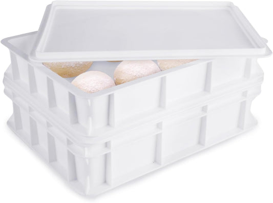 2 Pack Pizza Dough Proofing Box with lid, 2 Size Plastic Stackable BPA-Free Trays with Covers, Pizza Proofing Container, Pizza Box for Proofing Dough, 15.7 x 11.8 Inch, Height 3&4 Inch
