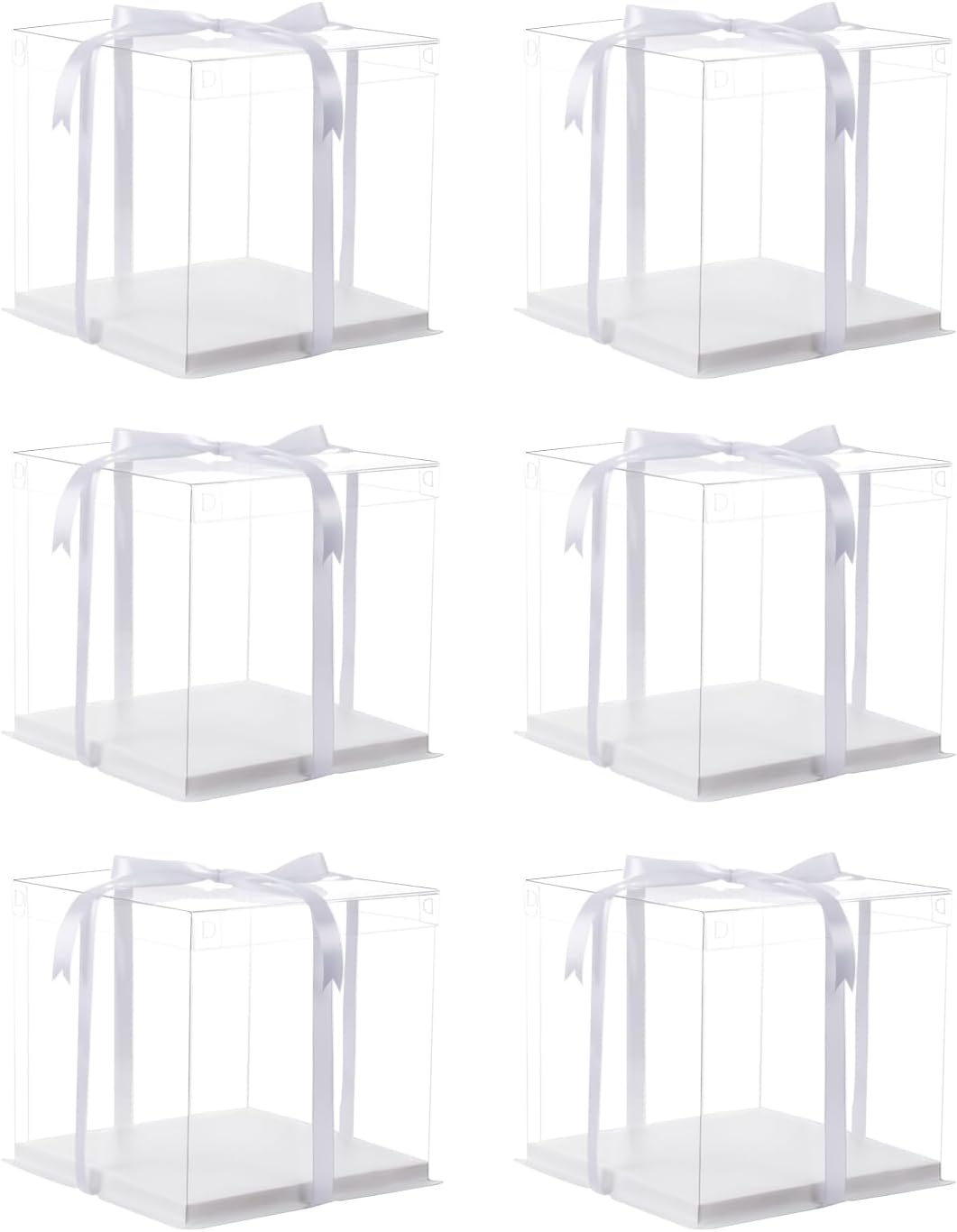 XININSUN 2Pcs Large Cake PET Clear Box, 10" X 10" X 9" with ribbon and pre-folded lid, for 8" cake packing carry, baking cookie display, Carry Tall Layer Gift, Festive Gift Box -White