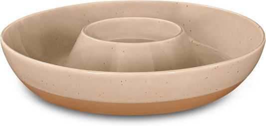 Mora Ceramic Chips and Dip Serving Tray: Large Divided Party Bowl Set for Chips & Salsa, Veggies & Dip, Fruit, Snacks, Entertaining, Hosting, etc. Minimalist Design for the Modern Hostess - White