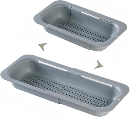 Extendable Over the Sink Colander Strainer Basket, Plastic Retractable Kitchen Sink Basket - Wash Vegetables, Fruits, Drain Pasta and Dry Dishes L (black XL)