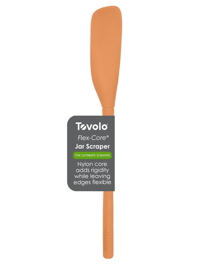 Tovolo Silicone Jar Spatula Long Handled Rubber Scraping Scooping Tool for Peanut Butter Jam Jelly Jars Blenders, Extra Long Flex Core Silicone Jar Scraper Dishwasher Safe BPA Free, Apricot Orange