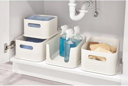 iDesign Eco BPA-Free Recycled Plastic 11.9" Medium Storage Bin with Handles, Coconut