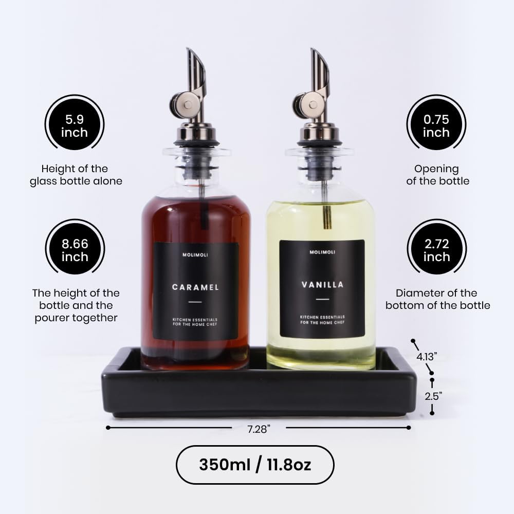 Molimoli - Premium Olive Oil Dispenser Bottles for Kitchen with Pourer - Oil and Vinegar Dispenser Set, Glass Dispenser for Kitchen, Dispenser Bottle of 350ml