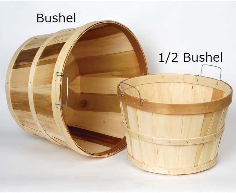 Lehman's Handcrafted Storage Baskets, Vintage Style USA Made Poplar Wood with Wire Handles, Set of 2 with One Bushel and One Half Bushel Basket