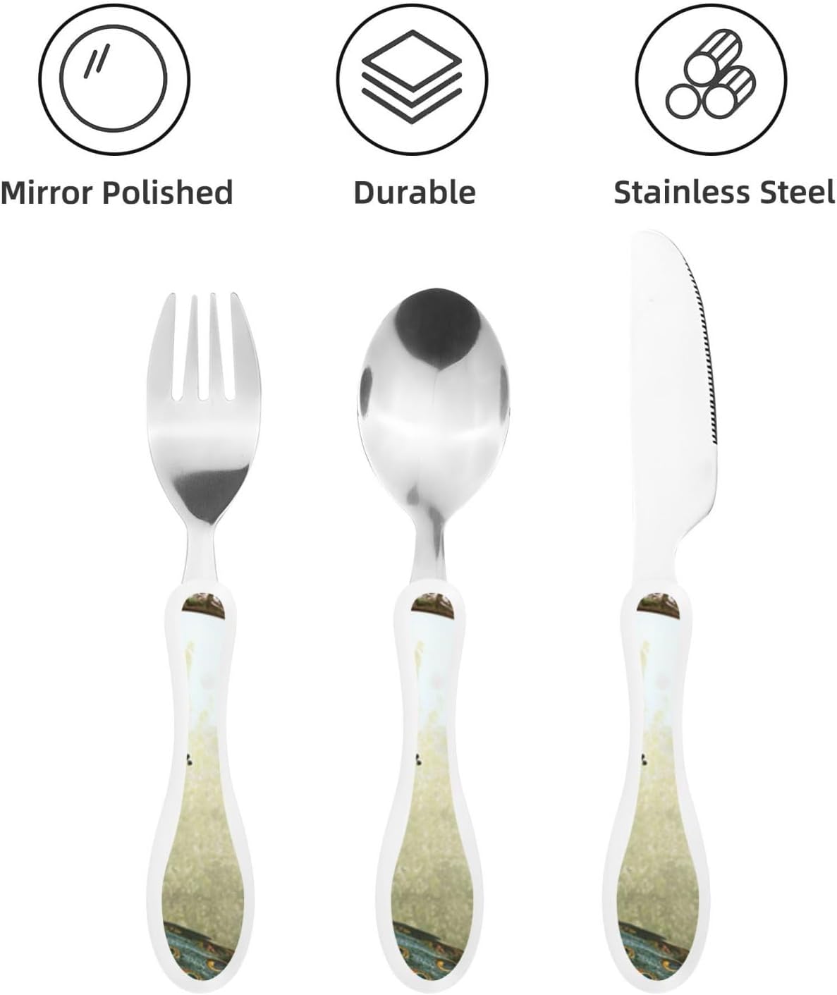 3-Piece Kids Silverware Set With Storage Case, Stainless Steel Reusable Children Safe Knife Spoon Fork Set Blue Active Girl Running Sunset Children Flatware Set For Kids Lunch Box - Colors A