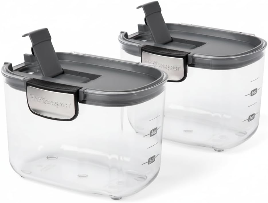 Progressive International ProKeeper+ Clear Plastic Airtight Food Baker's Kitchen Storage Organization Container Canister Set with Magnetic Accessories, 2- Piece Set (Grain 2.5-Quart)