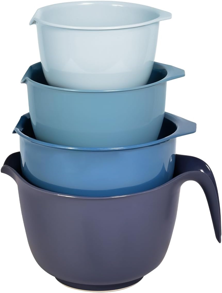 Glad Mixing Bowls with Pour Spout, Set of 4 - Nesting Plastic Bowls (1.2qt, 1.9qt, 2.8qt, and 3qt with Handle) - Non Slip Base, Dishwasher Safe Kitchen Cooking and Baking Supplies, Green