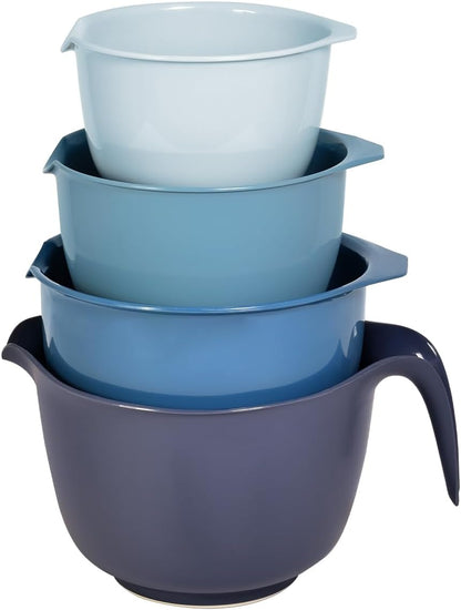 Glad Mixing Bowls with Pour Spout, Set of 4 - Nesting Plastic Bowls (1.2qt, 1.9qt, 2.8qt, and 3qt with Handle) - Non Slip Base, Dishwasher Safe Kitchen Cooking and Baking Supplies, Green
