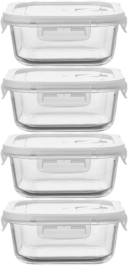 8 Pcs Square Glass Food Storage Container with Lids, 16OZ Square Glass Meal Prep Containers Set, 2 Cup glass Food Storage for Lunch Salad, Microwave, Oven, Freezer, Dishwasher Safe (4 Pack)