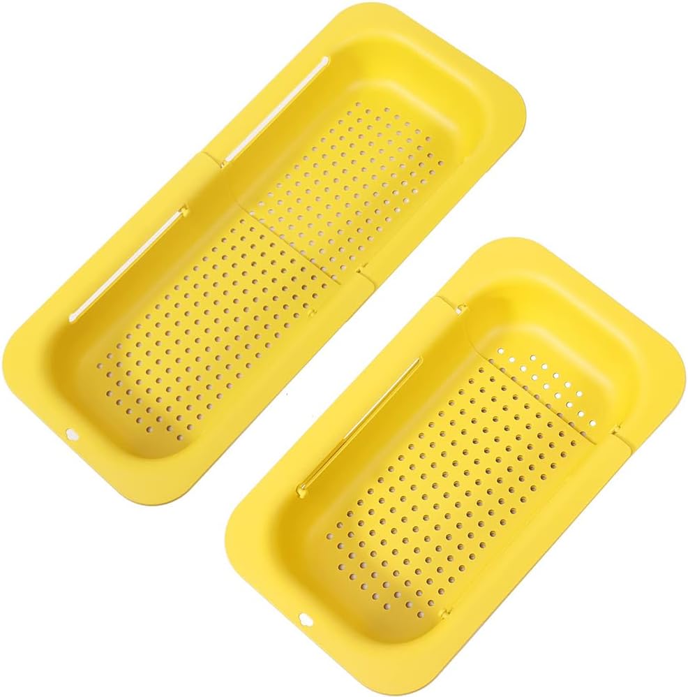 KesaPlan Collapsible Sink Colanders and Strainers Basket Over the Colander Extendable Plastic Fruit Vegetable Strainer Drainer for Kitchen(Length 14.3-19.4 inch)(Gray Set of 2)