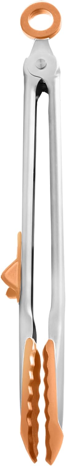 Tovolo Tongs With Silicone Tips Easy Grip 13” Long Kitchen Tongs Stainless Steel Handle For Cooking BBQ, Non Scratch Heat Resistant Locking Metal Silicone Tipped Dishwasher Safe BPA Free, Black