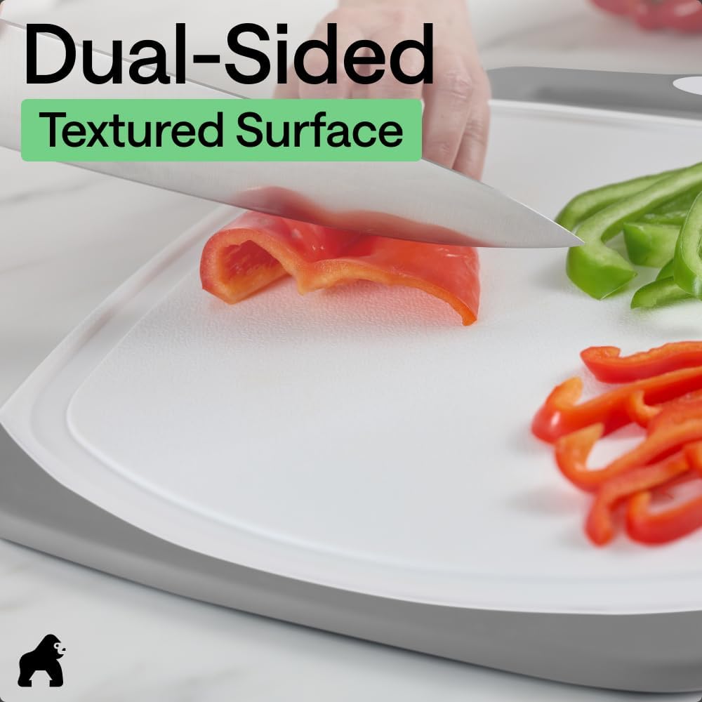 GORILLA GRIP BPA-Free Reversible Kitchen Cutting Board Set of 3, US Designed, Nonporous, Juice Grooves Catch Liquid, Slip Resistant Border, Dishwasher Safe, Durable Large Food Chopping Boards, Black