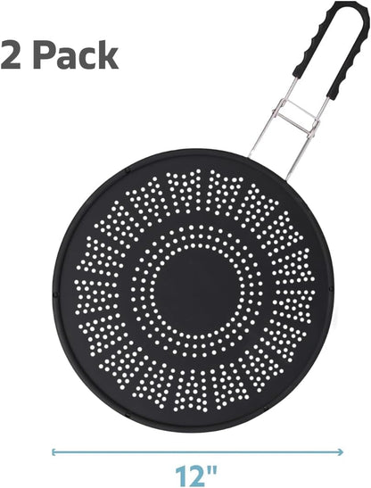 XL 11.5" Silicone Splatter Screen Shield- Multi Use Pan Cover with Foldable Handle & Built in Water Strainer- Protect from Oil, Grease with Shield Guard- Fits Most Kitchen Frying Pans, Heat Resistant