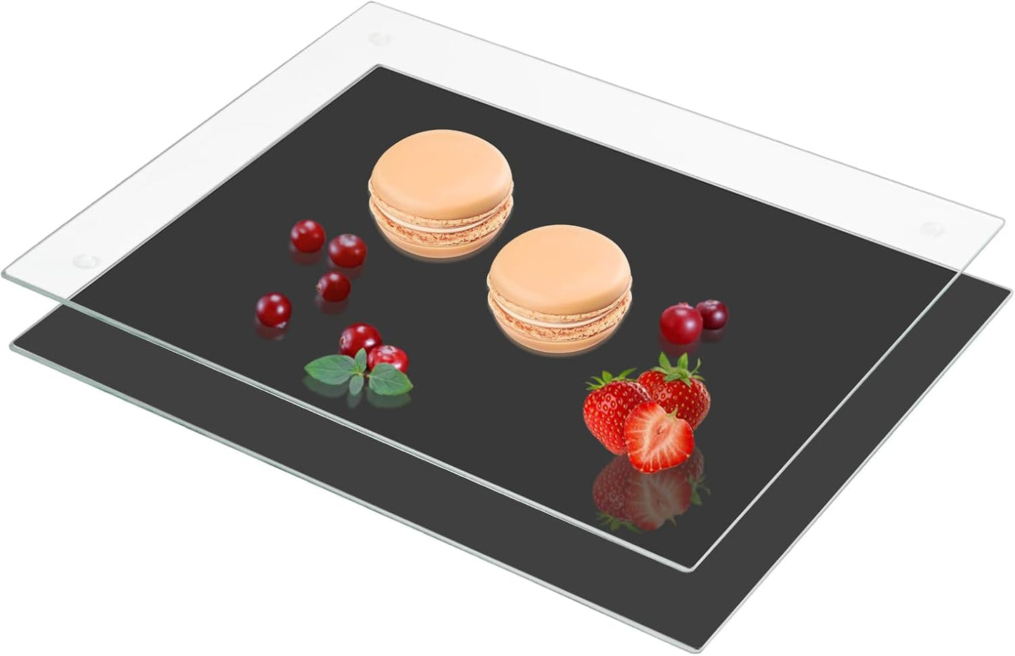 VASUHOME Tempered Glass Cutting Board Set of 2-16x12 inch Marble Pattern Cutting Board for Kitchen Counter - Scratch, Heat, Shatter Resistant and Easy to Clean- Black and Clear