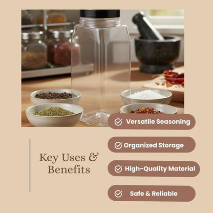 Pride Of India 32 Fl Oz Clear Spice Jar with Dual Opening Lid | Food Grade PET Plastic Oblong Jar | Reusable Organizer for Spices, Herbs, Coffee, Nuts, Snacks & Pet Treats | | 3-4 Cup Capacity