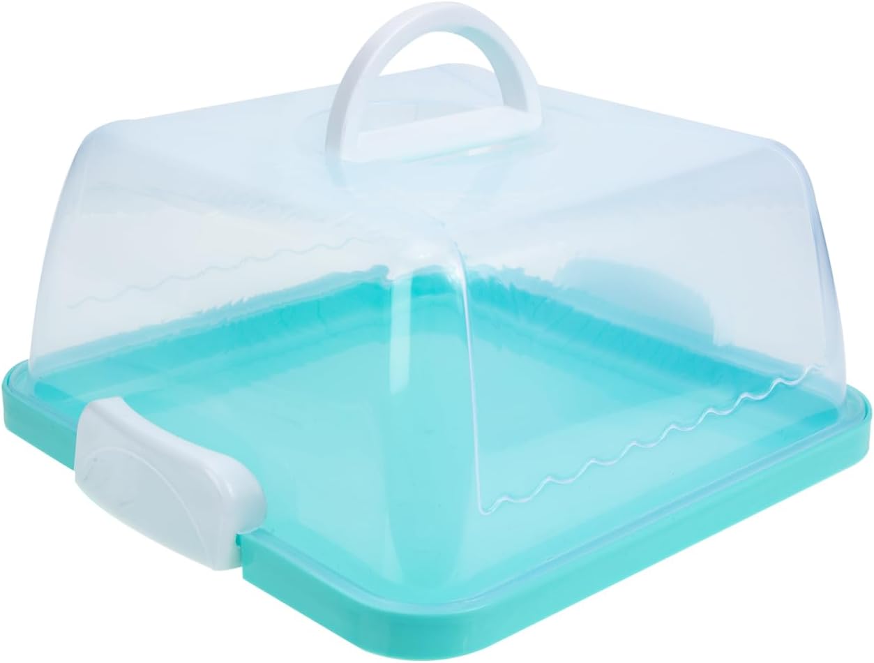VICASKY Portable Cake Carrier with Handle and Lid 10.03 Inch Square Plastic Cake Container for Birthday Parties Home Baking Transport