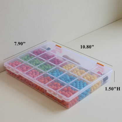 2 Pack Fixed 21 Grids Large Clear Plastic Storage Box, Transparent Organizer Container Case for Small Parts, Bead, Button, Jewelry, Diamond, Craft Supplies,Sewing Kit, DIY Accessories