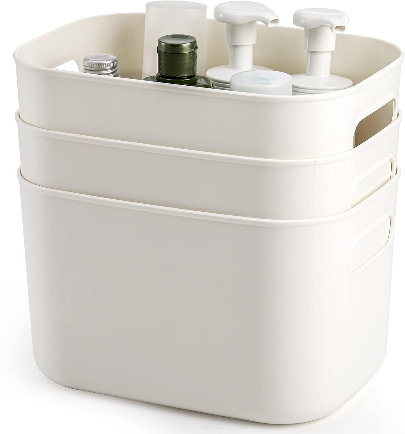 Yopay 6 Pack Plastic Storage Bin with Handle, White Bathroom Kitchen Organizer Bin for School, Office, Classroom, Hand Soaps, Shampoos, Lotion, Conditioners, Hand Towels, Cosmetic, Snacks, Seasoning