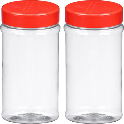 BRIGHTFROM 16oz Empty Spice Jars – Clear BPA-Free Plastic Shaker Bottles with Dual Lids, Wide Mouth for Easy Filling, Reusable Herb, Salt, Pepper, and DIY Seasoning Storage - 2 Pack