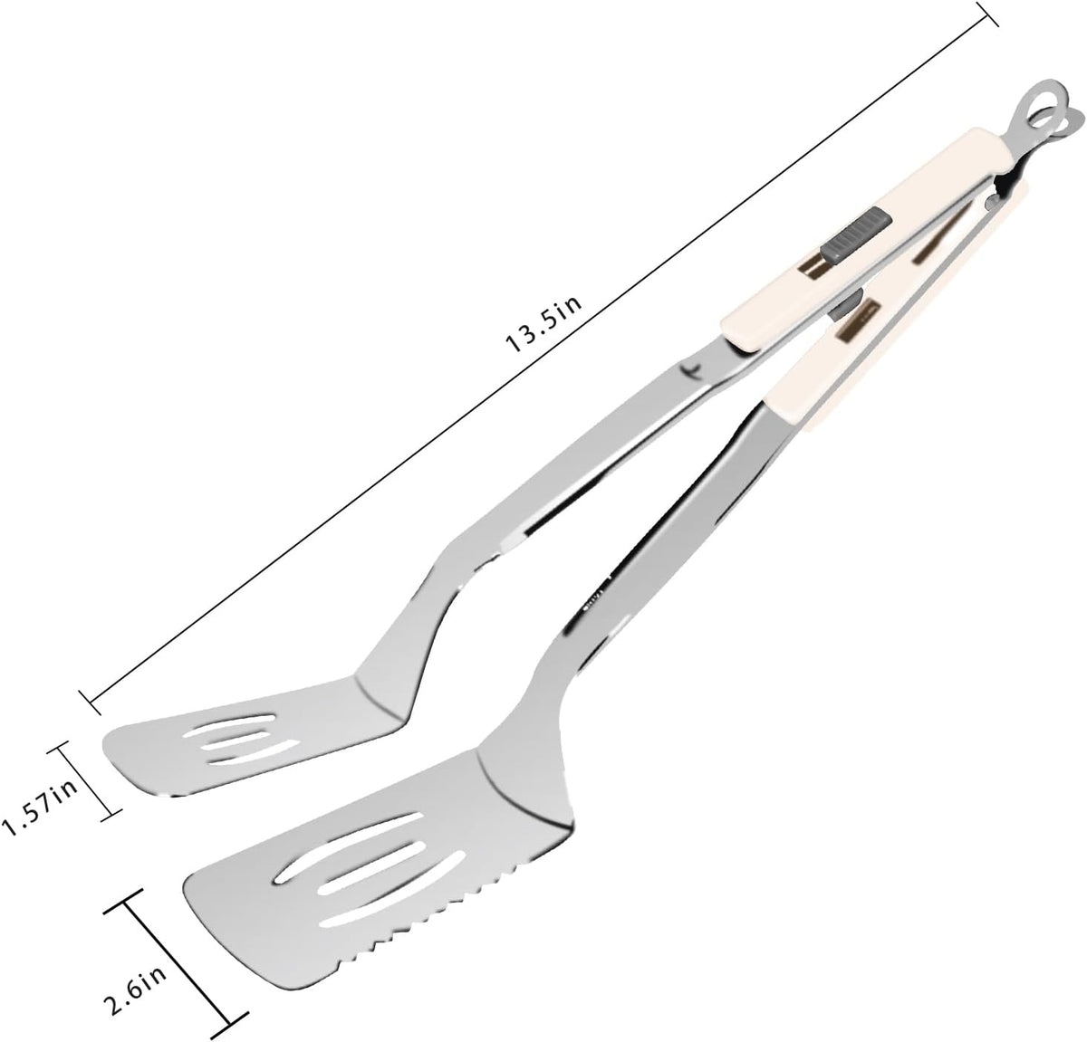 13.5-inch Stainless Steel Tongs for Cooking – Versatile Metal Spatula Tongs for Flipping, Picking Up, Cutting, and Stir-Frying Meats and Other Foods. Kitchen Tongs Durable and Multifunctional.(White)