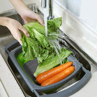 Qimh Colander Collapsible, Over The Sink Veggies/Fruit 6-Quart Strainers and Colanders with Extendable Handles, Folding Strainer for Kitchen