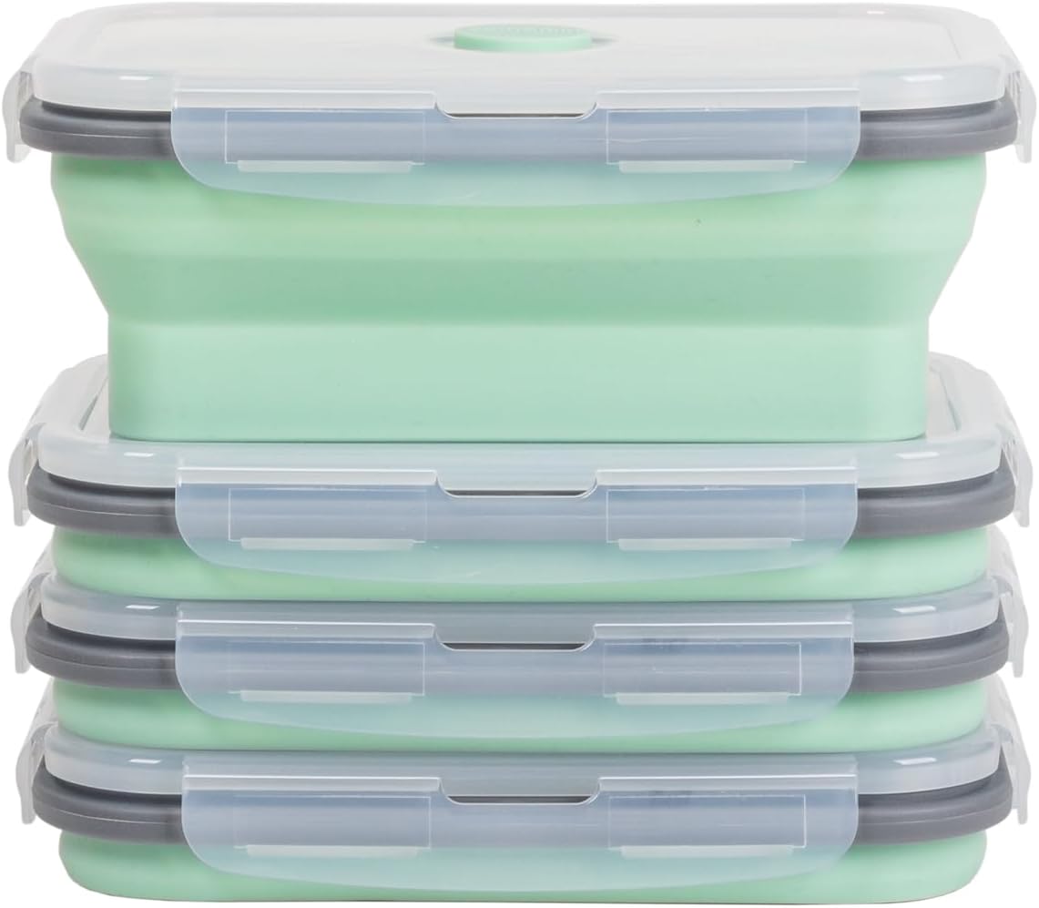 Collapsible Food Storage Containers with Lids, 4 Pack, 40 oz Silicone 1-Compartment Meal Prep Containers Reusable, Lunch Bento Boxes for Adults, Microwave Freezer Dishwasher Safe, BPA-Free, Black