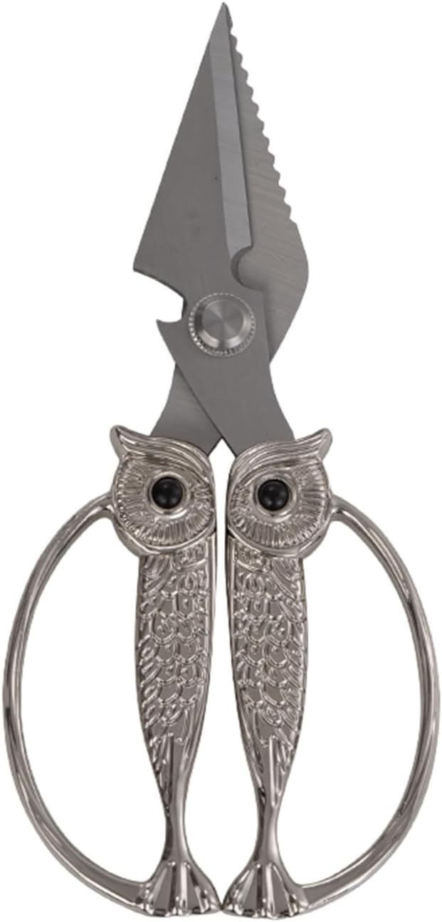 Kitchen Owl Scissors - Stainless Steel Kitchen Scissors, Sharp Meat Scissors, Dishwasher Safe, Heavy-duty Poultry Scissors, Food Cooking Scissors, Gift for Men and Women (Pearl nickel, large)