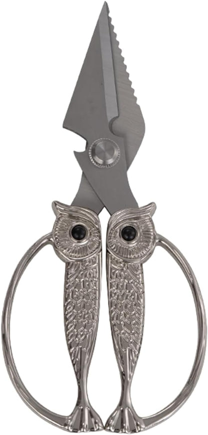 Kitchen Owl Scissors - Stainless Steel Kitchen Scissors, Sharp Meat Scissors, Dishwasher Safe, Heavy-duty Poultry Scissors, Food Cooking Scissors, Gift for Men and Women (Pearl nickel, large)