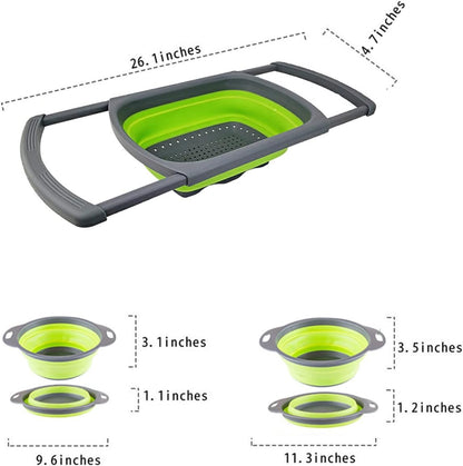New Version 11Pack Silicone Kitchen Strainer Collapsible Colander with Foldable Silicone Measuring Spoon Measuring Cup Kitchen Good Tools (Blue) 9.6 * 1.1