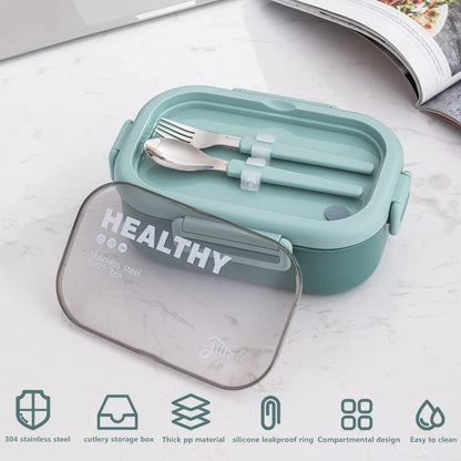 Lille Home 28oz Stainless Steel Leakproof 2-Compartment Bento Lunch Box/Portion Control Food Container with Lunch Bag and Cutlery Set, BPA Free (pink)