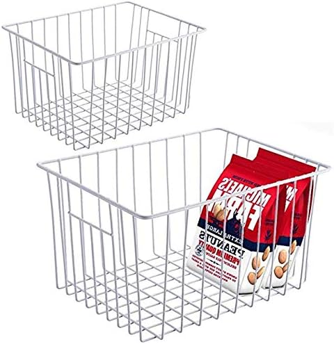 Slideep Wire Baskets Farmhouse Freezer Organizer Storage Bin Basket with Handles, Food Storage for Kitchen Cabinets, Pantry, Closet, Bedroom, Bathroom, Office 3 Pack
