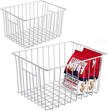 Slideep Wire Baskets Farmhouse Freezer Organizer Storage Bin Basket with Handles, Food Storage for Kitchen Cabinets, Pantry, Closet, Bedroom, Bathroom, Office 3 Pack