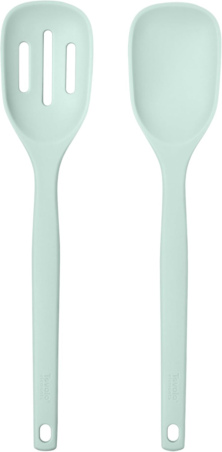 Tovolo Elements Silicone Spoon Set of 2 Mixing and Slotted Spoon Bundle for Non Stick Cooking Mixing Serving, Dishwasher Safe Heat Resistant Slotted Spoon and Mixing Serving Spoon, Oatmeal