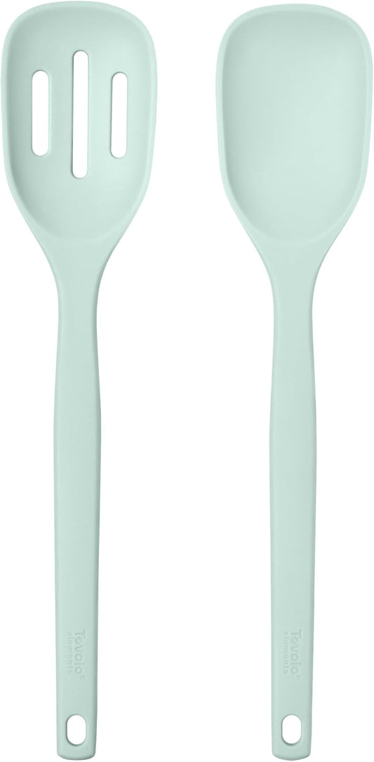 Tovolo Elements Silicone Spoon Set of 2 Mixing and Slotted Spoon Bundle for Non Stick Cooking Mixing Serving, Dishwasher Safe Heat Resistant Slotted Spoon and Mixing Serving Spoon, Oatmeal