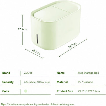 Zuutii Rice Storage Container,Food Container, Dry Food Storage,7.2lbs Pet Food Dispenser, 6.9Qt/11lbs Large Storage Bin with Lid,Silicone Ring & Moisture Proof,for Grain Cereal Soybean Corn,Begie