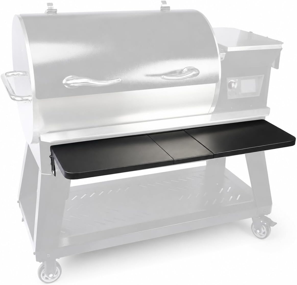 QuliMetal Folding Front Shelf for Traeger Pro 34, Texas Elite 34, Century 885 and Eastwood 34, 37" x 12" Heavy-Duty Grill Prep Table with Cutting Board, Stainless Steel Basin, Lid and 5 Hooks