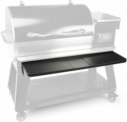 QuliMetal Folding Front Shelf for Traeger Pro 34, Texas Elite 34, Century 885 and Eastwood 34, 37" x 12" Heavy-Duty Grill Prep Table with Cutting Board, Stainless Steel Basin, Lid and 5 Hooks