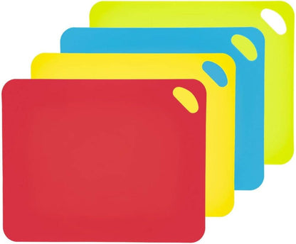 Flexible Cutting Board Mats – Set of 4 Durable Plastic Kitchen Food Prep Sheets, Non-Slip & Multicolored