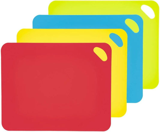 Flexible Cutting Board Mats – Set of 4 Durable Plastic Kitchen Food Prep Sheets, Non-Slip & Multicolored