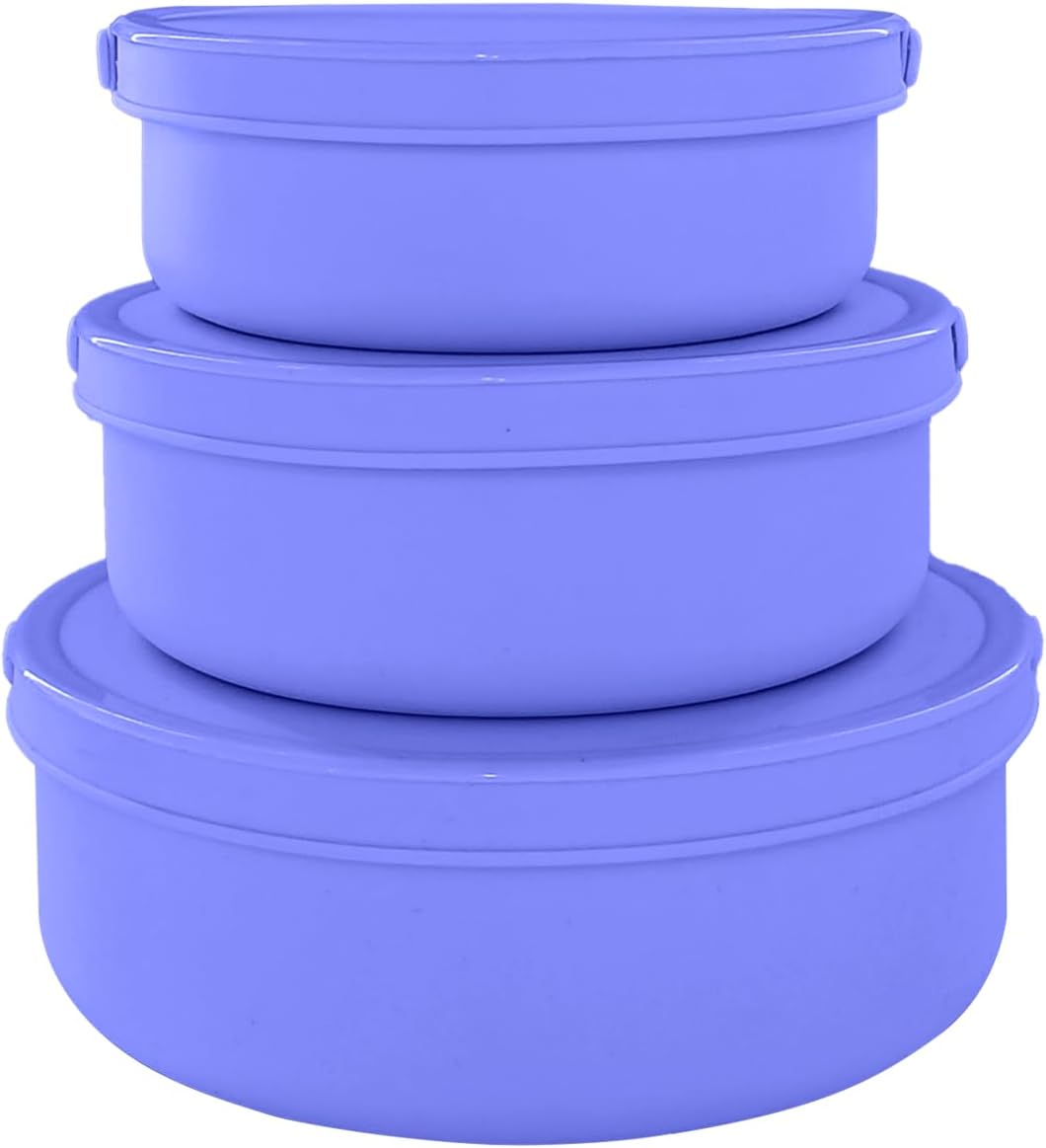 Silicone Food Storage Containers Bowl, Set of 3 Reusable Silicone Bento Lunch Box Containers with Lids (17oz, 25oz, 42oz) Dishwasher, Microwave and Freezer Safe (Bright Yellow)