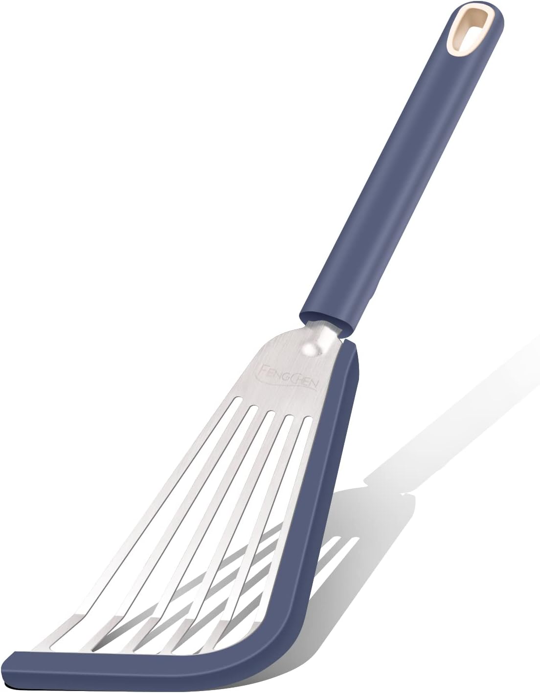 Nonstick Fish Spatula With Silicone Edge, FENGCHEN Silicone Fish Spatula, Heat-Resistant Fish Turner Spatula,Fish Spatulas For Cooking, For Scrapping, Flipping, Frying, Turning Foods (Silver)