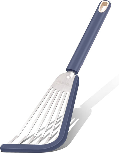 Nonstick Fish Spatula With Silicone Edge, FENGCHEN Silicone Fish Spatula, Heat-Resistant Fish Turner Spatula,Fish Spatulas For Cooking, For Scrapping, Flipping, Frying, Turning Foods (Silver)