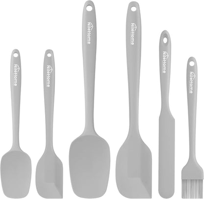 NileHome Silicone Spatula Set, 6 Pieces Food Grade Kitchen Utensils with Silicone Brush Heat Resistant Up to 600°F Dishwasher Safe BPA-Free Rubber Spatula for Scraping, Baking, Cooking, Mixing-Black