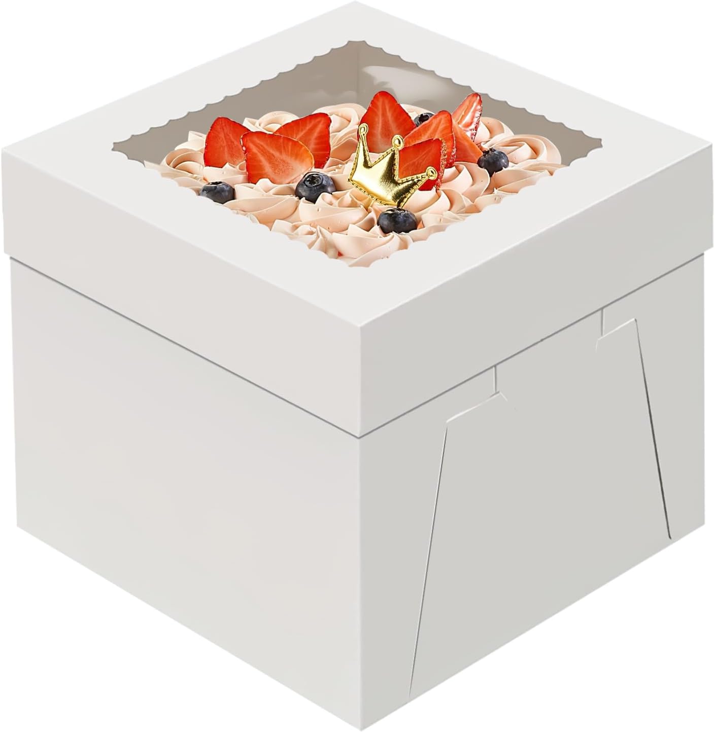 WINKIO 4 Pack Cake Boxes 12 Inch, Disposable Cake Transport Container, Cake Carrier, White Cake Holder with Large Window, for Bakery Cookies Pies Cupcakes Pastry (12×12×8 Inches)