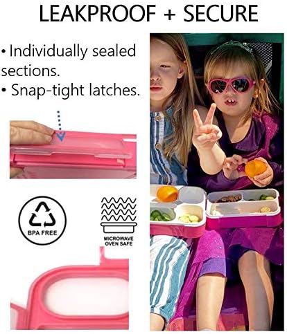 Small Snack Containers for Kids Toddlers - 3 Compartments (Set of 2) - Leak-Proof Reusable Boxes with Lids - BPA-Free Plastic Mini Bento Lunch Box - Holds 2 Cups Capacity (Pastel Blue+Teal Sparkle)
